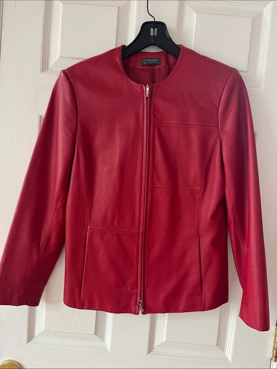 Classiques Entier Jackets & Blazers - Classiques EntierRed Collarless Leather Zip Jacket